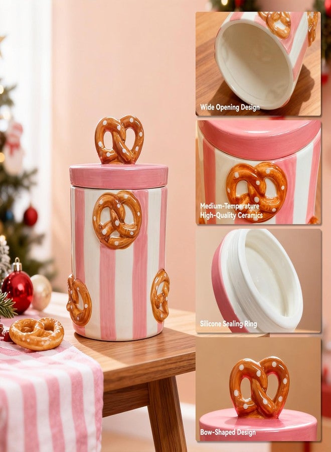 DIF DECO Christmas Cookie Jars with Lid Airtight, 19.5 OZ Xmas Food Storage Containers, Hand Painted Pretzel Kitchen Canisters for Countertop, Home Decor for Coffee, Sugar, Tea, Flour（577ml） - Image 5